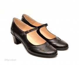 Pantofi dama eleganti din piele naturala negri cu toc de 5 cm cod P106N