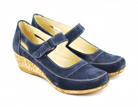 Pantofi dama piele naturala bleumarin velur cu platforma cod P87BLVEL - Made in Romania