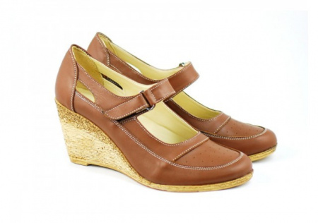 Pantofi dama piele naturala maro cu platforma cod P74M - Made in Romania