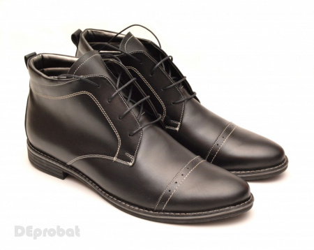 Ghete barbati piele naturala Negre casual-elegante cu siret cod G12