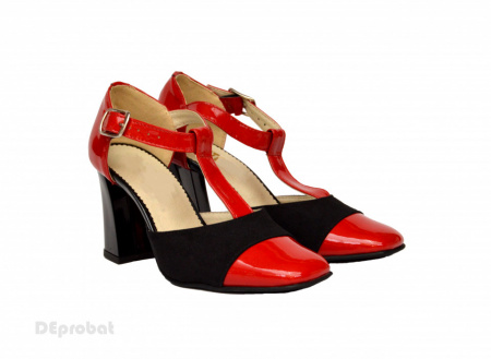 Pantofi dama cu toc aplicat din piele naturala cod P349