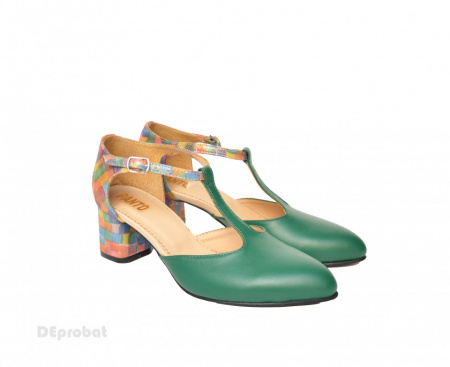Pantofi dama eleganti din piele naturala, culori combinate cod P398