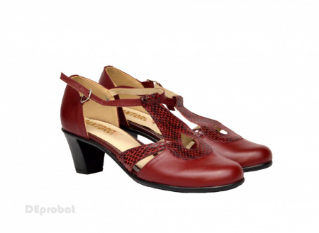 Pantofi dama grena cu toc aplicat din piele naturala cod P351