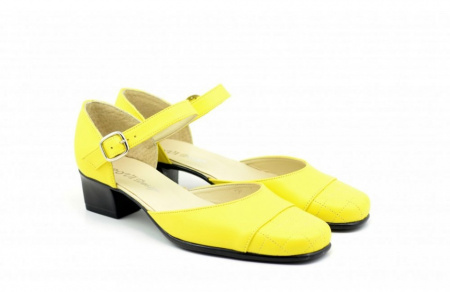 Pantofi dama piele naturala galbeni cu bareta cod P142