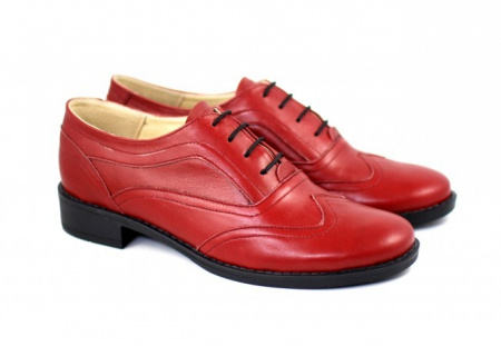 Pantofi dama piele naturala rosii cu siret cod P21R - Made in Romania