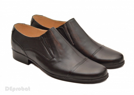 Pantofi barbati piele naturala negri casual-eleganti cu elastic cod P16EL