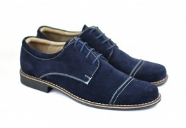 Pantofi barbati piele naturala velur bleumarin casual-eleganti cu siret cod P88BL