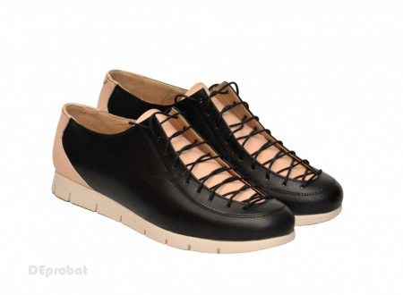Pantofi dama negri cu bej din piele naturala cod P198