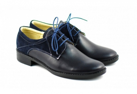 Pantofi dama piele naturala bleumarin cu siret cod P89BL - Made in Romania