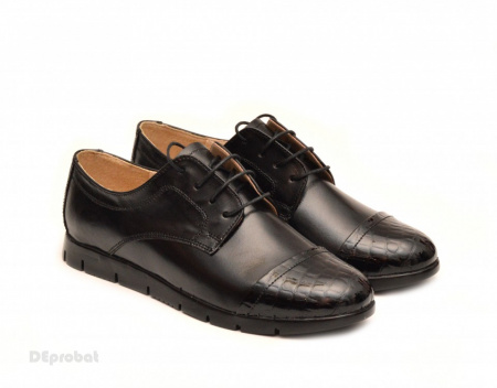 Pantofi dama sport-casual negri din piele naturala cu siret cod P111