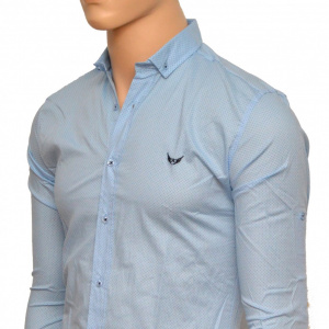 Camasa Slim Fit barbati bleu cu picatele negre - Camasa barbati (bumbac) ZR59