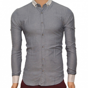 Camasa Slim Fit eleganta barbati albastra cu guler si mansete albe - Camasa barbati (bumbac) ZR48