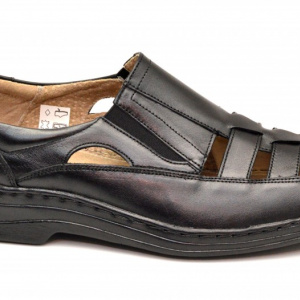 Pantofi barbati piele naturala negri de vara cu elastic cod P20