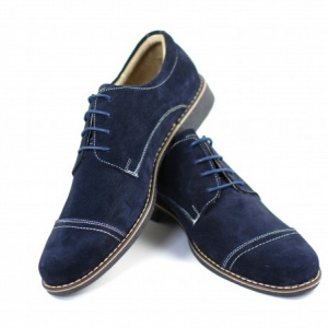 Pantofi barbati piele naturala velur bleumarin casual-eleganti cu siret cod P88BL