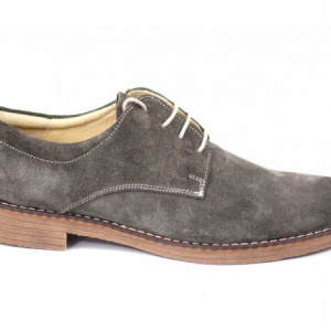 Pantofi barbati piele naturala velur gri casual-eleganti cu siret cod P25G