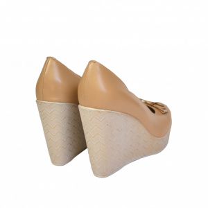 Pantofi bej dama din piele naturala platforma 11 cm cod P369BEJ