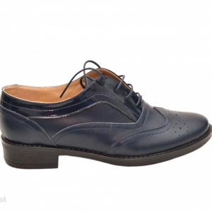 Pantofi dama bleumarin casual-eleganti din piele naturala Oxford cod P71BL