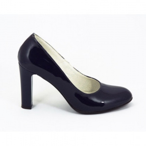 Pantofi dama bleumarin eleganti din piele naturala lacuita cu toc de 9 cm cod P335