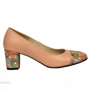 Pantofi dama eleganti cu toc imbracat din piele naturala bej cod P356