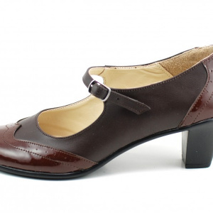 Pantofi dama eleganti din piele naturala maro cu toc de 5 cm cod P118M
