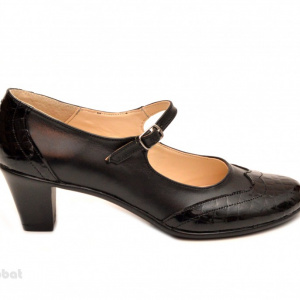 Pantofi dama eleganti din piele naturala negri cu toc de 5 cm cod P106N