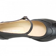 Pantofi dama eleganti din piele naturala negri cu toc de 5 cm cod P118N