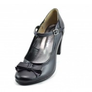 Pantofi dama eleganti negri din piele naturala cu funda cod P125