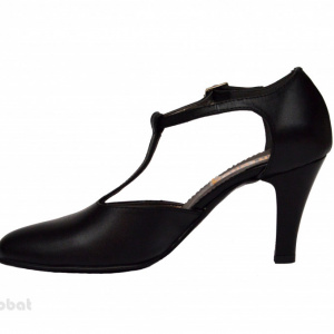 Pantofi dama negri cu toc aplicat din piele naturala cod P345