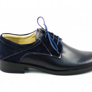 Pantofi dama piele naturala bleumarin cu siret cod P89BL - Made in Romania