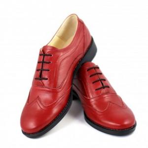 Pantofi dama piele naturala rosii cu siret cod P21R - Made in Romania