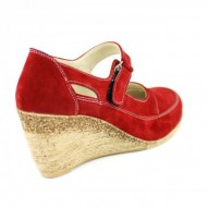 Pantofi dama piele naturala velur rosii cu platforma cod P74RVEL - Made in Romania