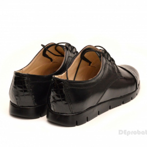 Pantofi dama sport-casual negri din piele naturala cu siret cod P111
