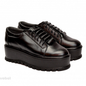 Pantofi negri dama cu talpa inalta 5,5 cm din piele naturala cod P187