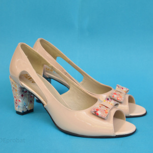 Sandale bej dama din piele naturala toc aplicat 7,5 cm cod S311