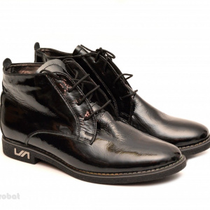 Ghete negre lacuite dama cu siret din piele naturala cod G41