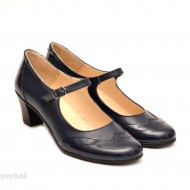 Pantofi dama eleganti din piele naturala bleumarin cu toc de 5 cm cod P106BL