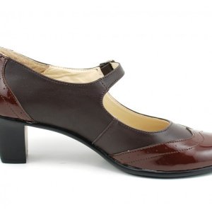 Pantofi dama eleganti din piele naturala maro cu toc de 5 cm cod P118M
