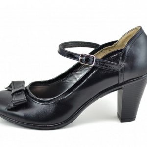 Pantofi dama eleganti negri din piele naturala cu funda cod P125