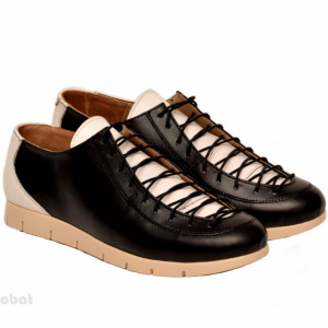 Pantofi dama negri cu alb din piele naturala cod P185
