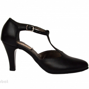 Pantofi dama negri cu toc aplicat din piele naturala cod P345