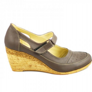 Pantofi dama piele naturala gri cu platforma cod P74G - Made in Romania