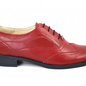 Pantofi dama piele naturala rosii cu siret cod P21R - Made in Romania