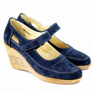 Pantofi dama piele naturala velur bleumarin cu platforma cod P74BLVEL - Made in Romania
