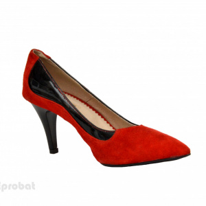 Pantofi stiletto dama eleganti din piele naturala rosii velur cod P302