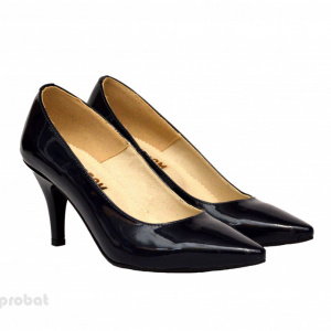 Pantofi stiletto negri lacuiti dama eleganti din piele naturala cod P332N