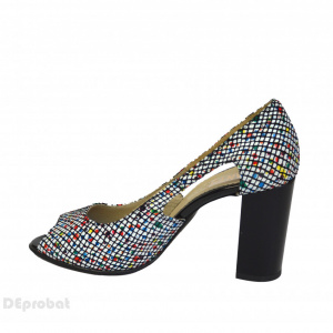 Sandale multicolore dama din piele naturala toc aplicat 8 cm cod S320