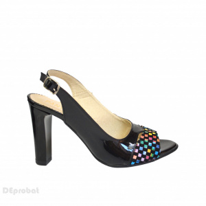 Sandale negre dama din piele naturala toc aplicat 9 cm cod S329