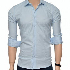 Camasa Slim Fit bleu casual-eleganta - Camasa bleu barbati ZR64