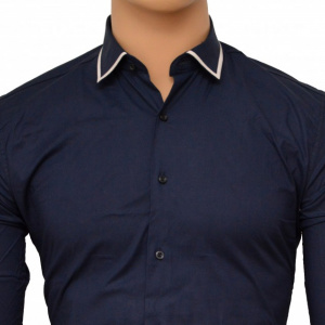 Camasa Slim Fit bleumarin cu terminatii albe - Camasa bleumarin barbati ZR66