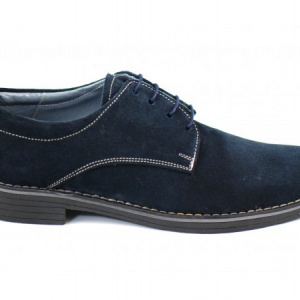 Pantofi barbati piele naturala velur bleumarin casual-eleganti cu siret cod P25BL